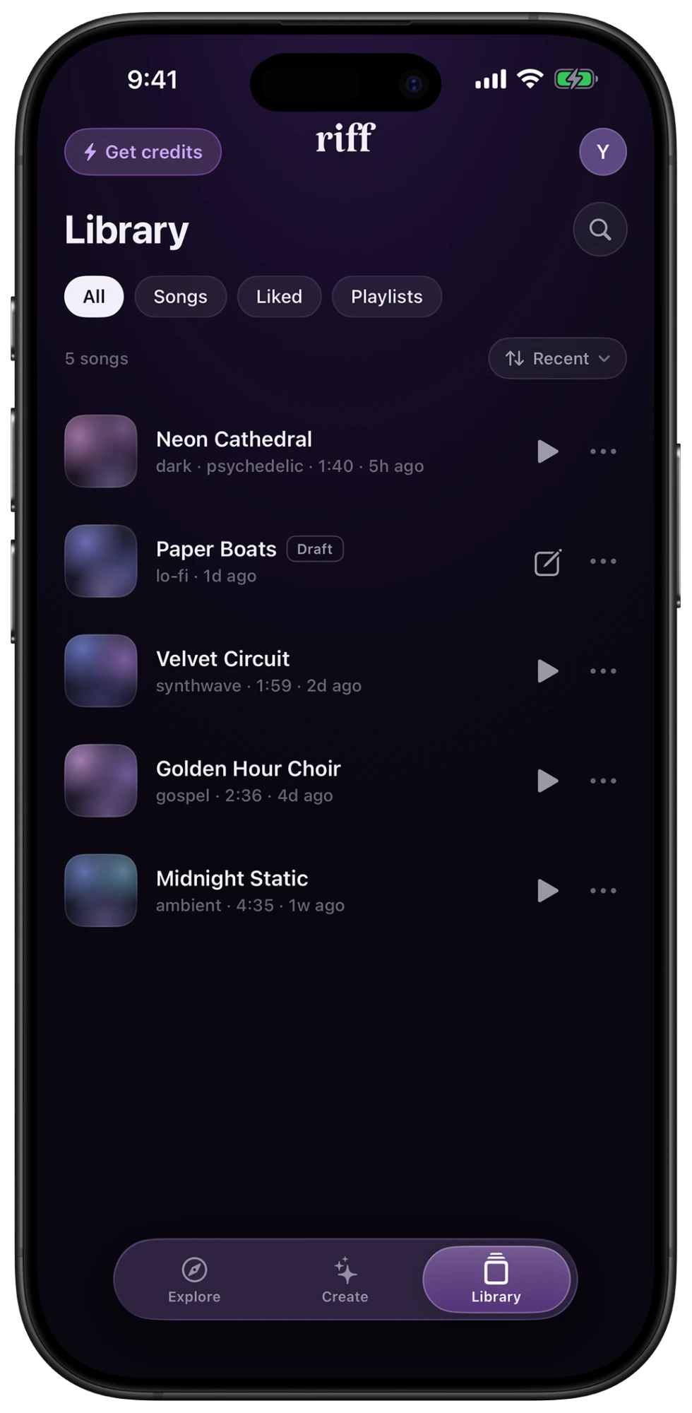 A Riff library of finished songs and drafts